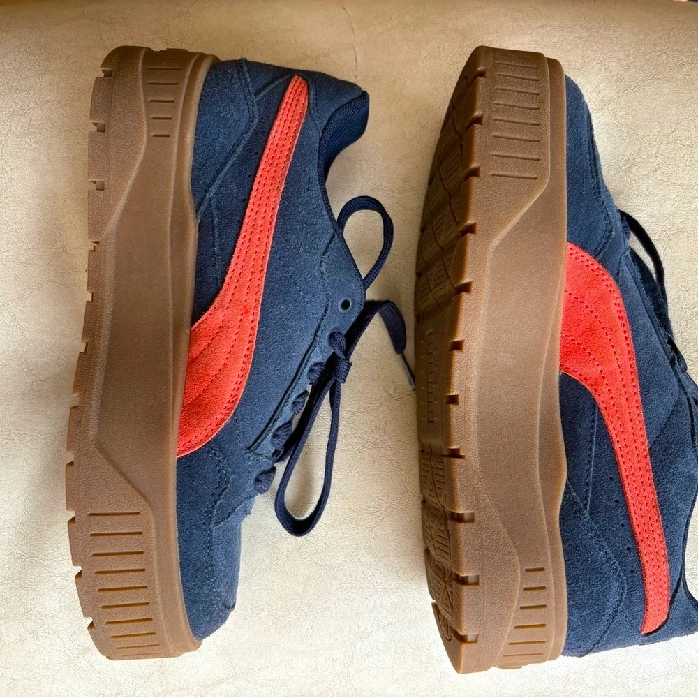 Puma Women's Navy Suede Platform Sneaker with Red Accent